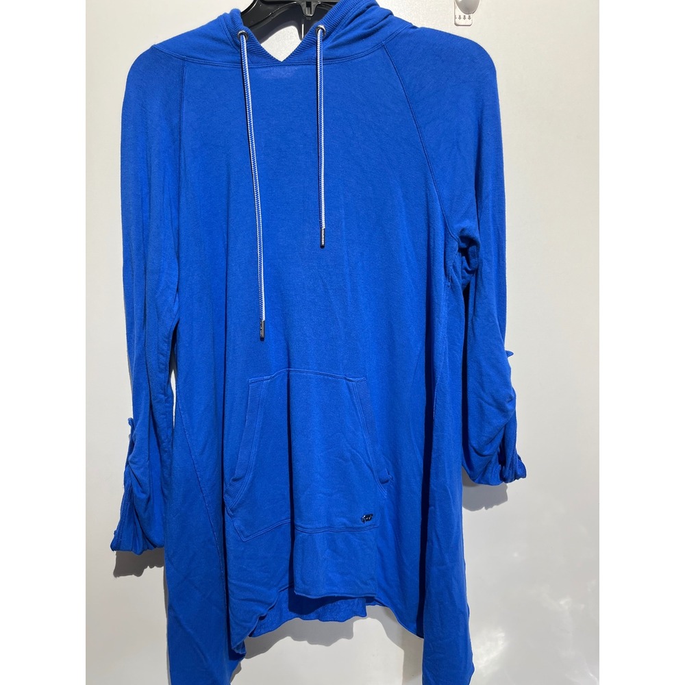 Tommy Hilfiger Sport Blue Tunic Hoodie Roll Tab Sleeve Striped Hood L Large
